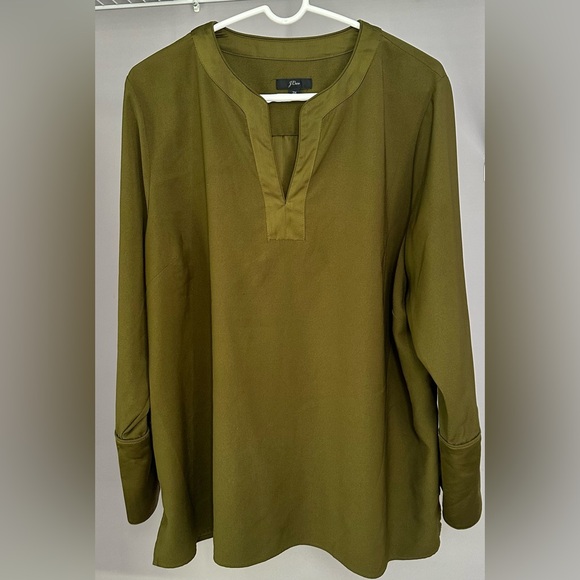 J. Crew Tops - J. CREW size 3X, olive green, long sleeved, V-neck blouse.